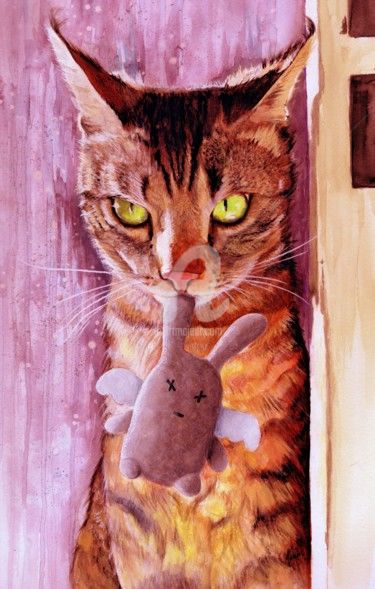 Peinture intitulée "Mr croquette ( chat…" par Ginie Color, Œuvre d'art originale, Aquarelle
