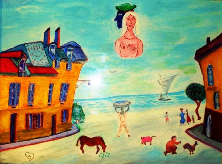 Pittura intitolato "Marina con Jangada" da Gino Gavazzi, Opera d'arte originale