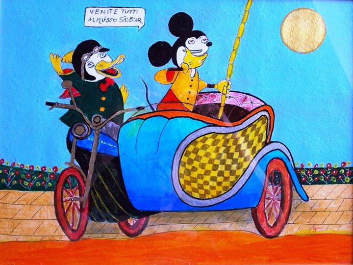 Painting titled "Museo del sidecar" by Gino Gavazzi, Original Artwork, Acrylic