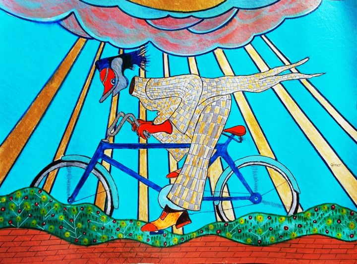 Pittura intitolato "Bici d'oro" da Gino Gavazzi, Opera d'arte originale