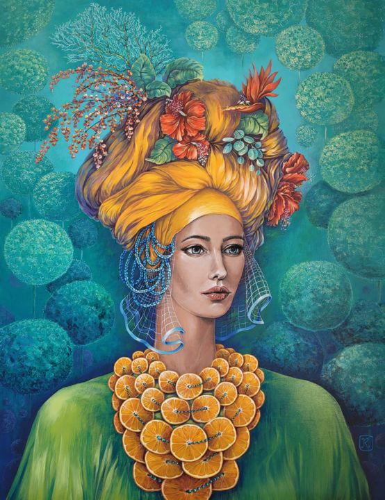 Peinture intitulée "Orange" par Romualda Daineliene, Œuvre d'art originale, Acrylique