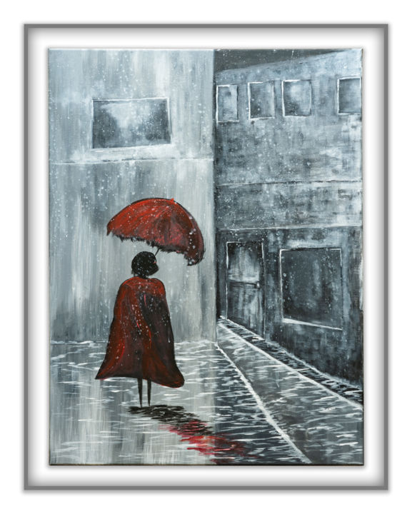 Painting titled "RAINY STREET" by Carole Pruvost, Original Artwork, Acrylic