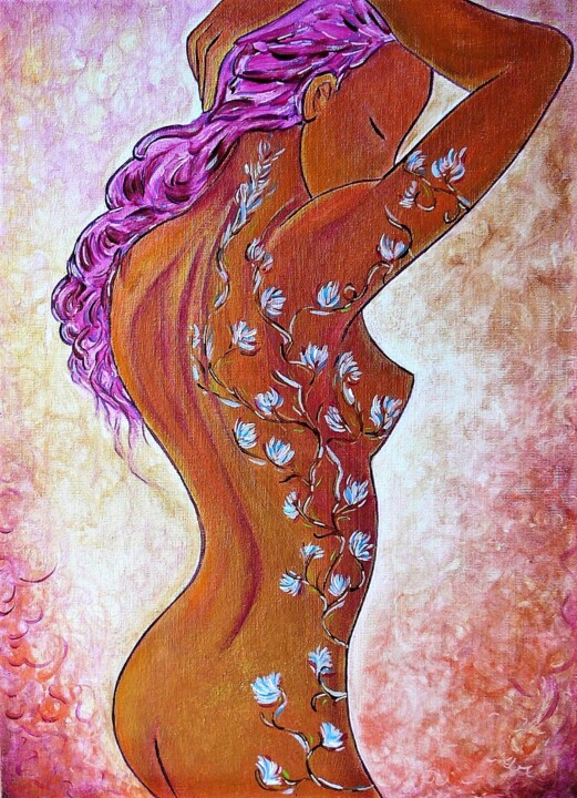 Картина под названием "Flowers and Paint,…" - Gioia Albano, Подлинное произведение искусства, Акрил
