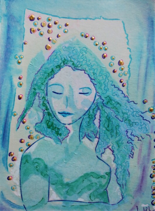 Malerei mit dem Titel "Green fairy (le pet…" von Gioia Albano, Original-Kunstwerk, Aquarell