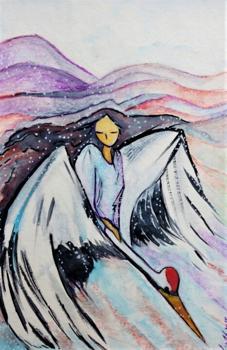 Painting titled "Snow woman (Femme d…" by Gioia Albano, Original Artwork, Watercolor