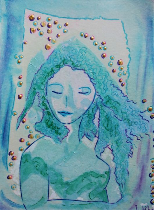 Painting titled "Green fairy (le pet…" by Gioia Albano, Original Artwork, Watercolor