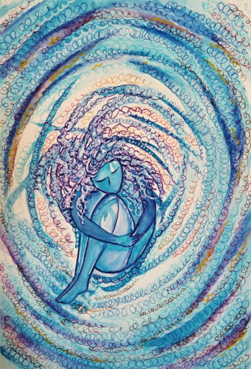 Peinture intitulée "Woman Wind (Donna v…" par Gioia Albano, Œuvre d'art originale, Aquarelle