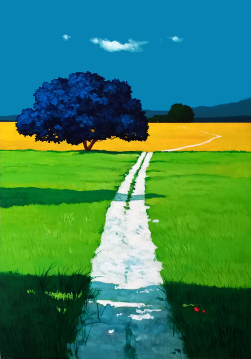 Pintura intitulada "L'ALBERO BLU" por Gio Mondelli, Obras de arte originais, Acrílico