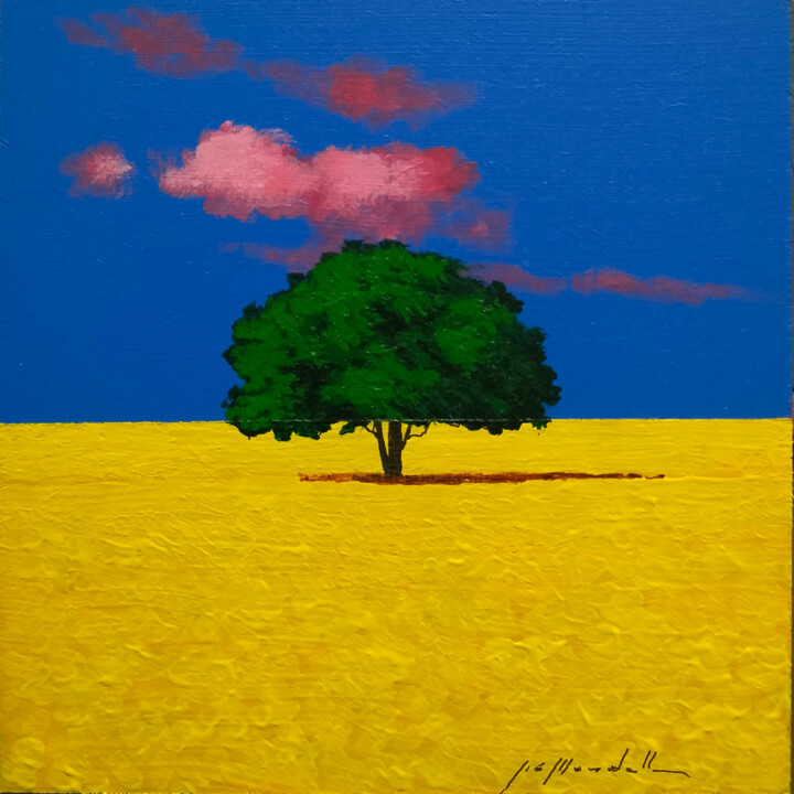 Painting titled "Nuvole rosa -" by Gio Mondelli, Original Artwork, Acrylic Mounted on Wood Panel