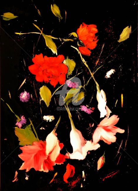 Schilderij getiteld "pioggia di fiori in…" door Giordana Bussoli, Origineel Kunstwerk