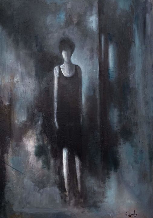 Картина под названием "The girl in a black…" - Mamuka Georgadze, Подлинное произведение искусства, Масло Установлен на Дерев…