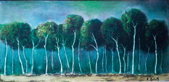 Painting titled "Trees in the wind" by Mamuka Georgadze, Original Artwork, Pastel