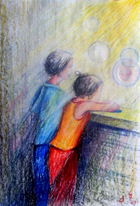 Painting titled "Ephemeral spheres" by Giorgi Aptsiauri, Original Art, Pastel