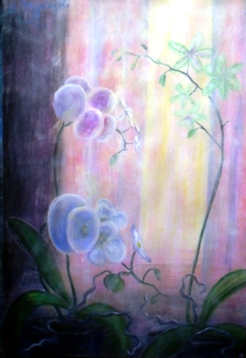 Painting titled "orchids" by Giorgi Aptsiauri, Original Artwork, Acrylic