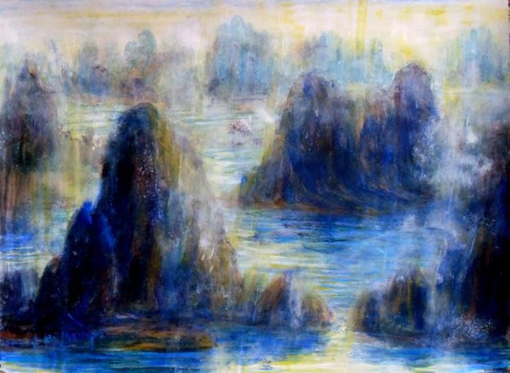 Painting titled "Water Landscape" by Giorgi Aptsiauri, Original Art, Acrylic
