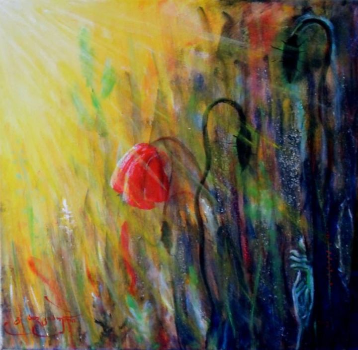 Painting titled "rad flower" by Giorgi Aptsiauri, Original Art, Acrylic