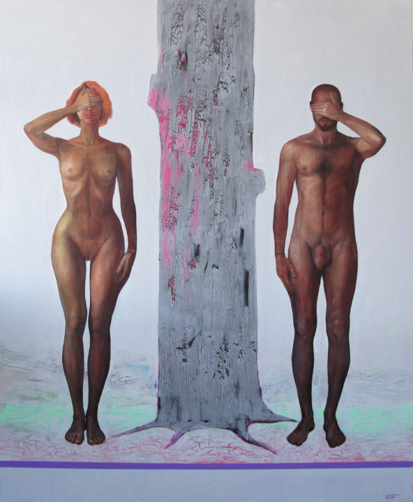 Картина под названием "Adam and Eve's firs…" - Kobi, Подлинное произведение искусства, Акрил
