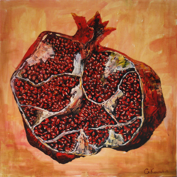 Peinture intitulée "pomegranate-70x70-c…" par Giorgi, Œuvre d'art originale, Huile