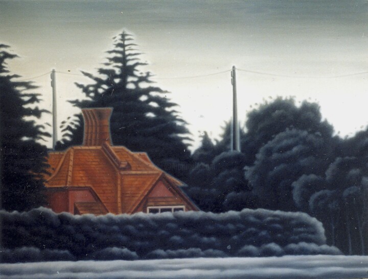 Painting titled "Lonely house" by Giorgio Cavalieri, Original Artwork, Oil Mounted on Wood Stretcher frame