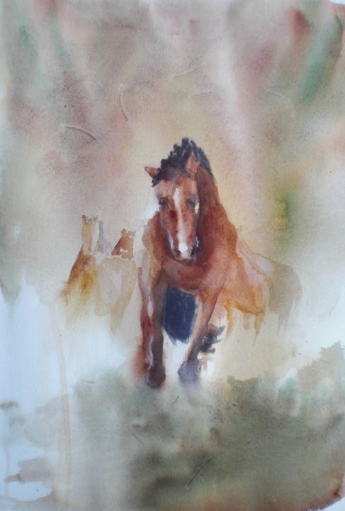 Painting titled "horses" by Giorgio Gosti, Original Artwork, Watercolor