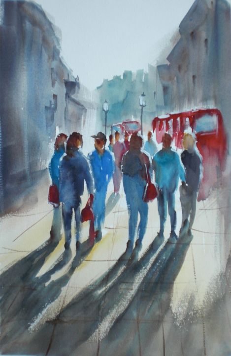 Painting titled "walking in London" by Giorgio Gosti, Original Artwork, Watercolor