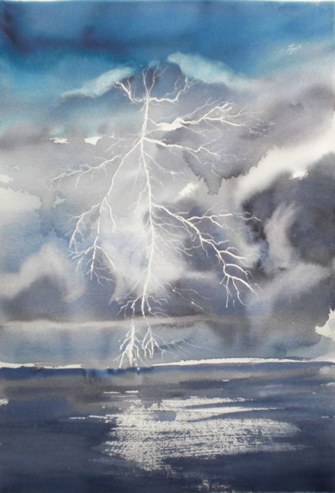 Painting titled "lightning" by Giorgio Gosti, Original Artwork, Watercolor