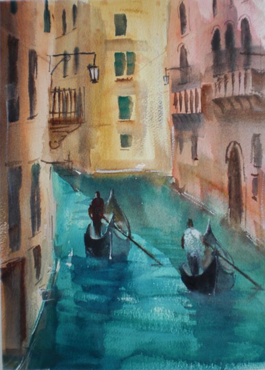 「Venice 12」というタイトルの絵画 Giorgio Gostiによって, オリジナルのアートワーク, 水彩画