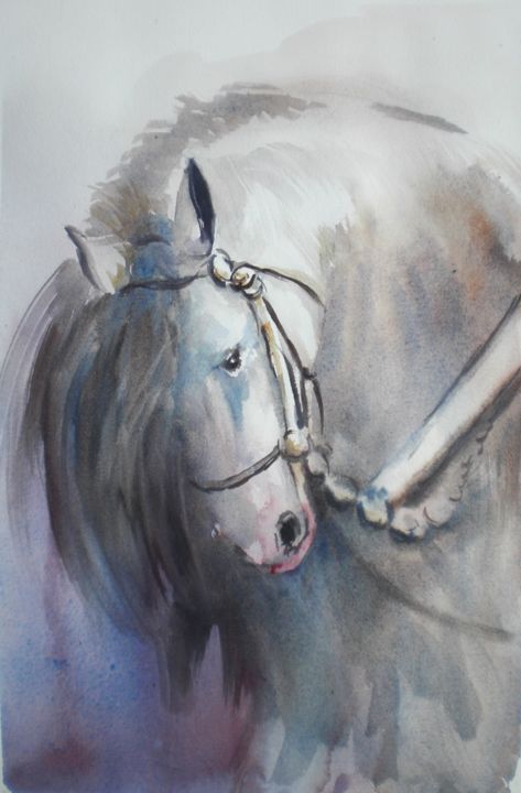 Peinture intitulée "horse head" par Giorgio Gosti, Œuvre d'art originale, Aquarelle