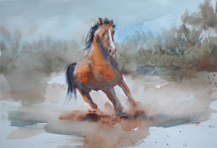 Painting titled "horse 3" by Giorgio Gosti, Original Artwork, Watercolor