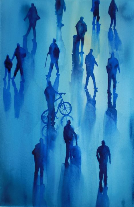 Schilderij getiteld "the crowd_" door Giorgio Gosti, Origineel Kunstwerk, Aquarel