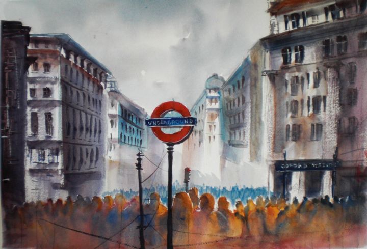 Peinture intitulée "London underground" par Giorgio Gosti, Œuvre d'art originale, Aquarelle