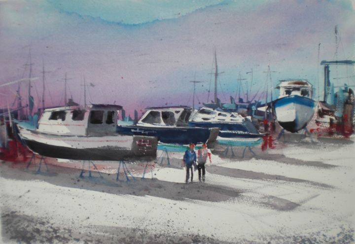 Pintura intitulada "shipyard 3" por Giorgio Gosti, Obras de arte originais, Aquarela