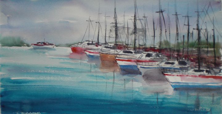 Painting titled "boats 6" by Giorgio Gosti, Original Artwork, Watercolor