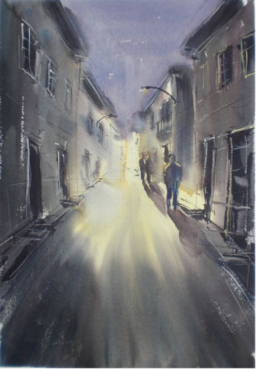 Malerei mit dem Titel "an imaginary city 6" von Giorgio Gosti, Original-Kunstwerk, Aquarell