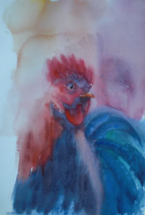 Malerei mit dem Titel "rooster 5" von Giorgio Gosti, Original-Kunstwerk, Aquarell