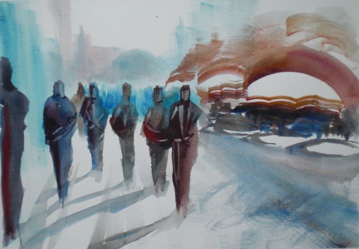 Painting titled "walking people 3" by Giorgio Gosti, Original Artwork, Watercolor