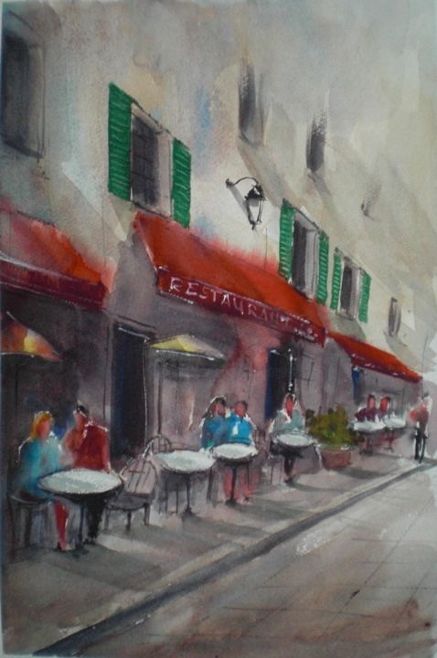 Peinture intitulée "Parisian cafè" par Giorgio Gosti, Œuvre d'art originale, Aquarelle