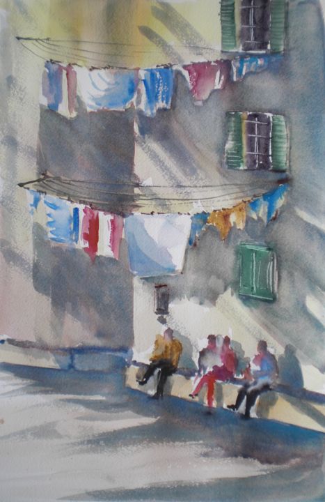 Peinture intitulée "sitting people" par Giorgio Gosti, Œuvre d'art originale, Aquarelle