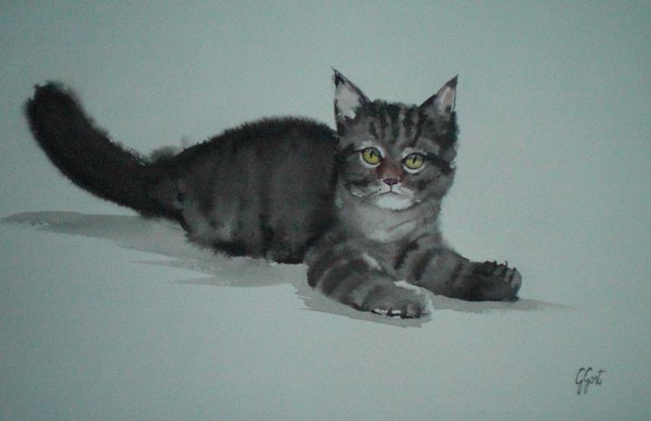 Painting titled "kitten 2" by Giorgio Gosti, Original Artwork, Watercolor