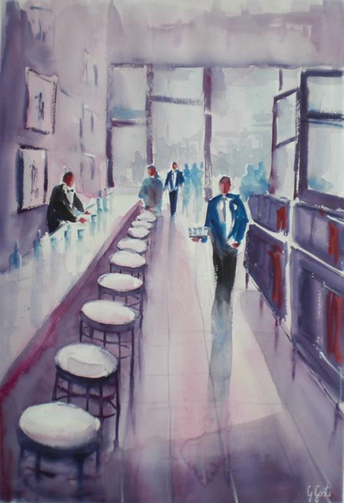 Peinture intitulée "in the bar" par Giorgio Gosti, Œuvre d'art originale, Aquarelle