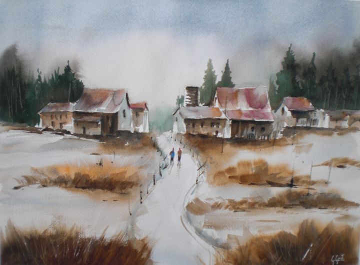 Painting titled "the path 2" by Giorgio Gosti, Original Artwork, Watercolor