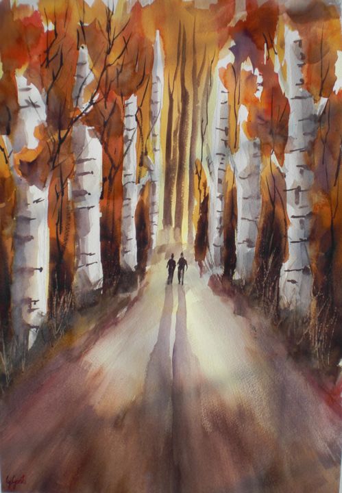 Painting titled "the path 3" by Giorgio Gosti, Original Artwork, Watercolor