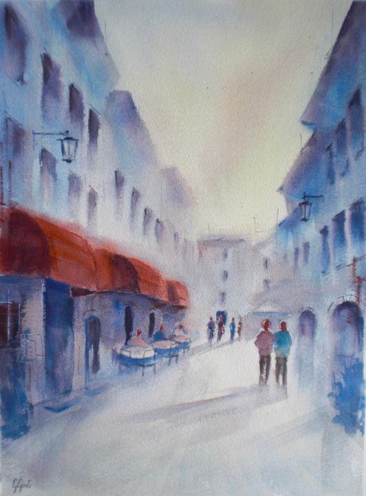 Peinture intitulée "an imaginary city 9" par Giorgio Gosti, Œuvre d'art originale, Aquarelle