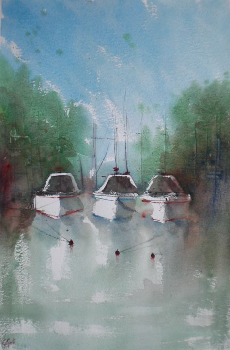 Painting titled "boats 7" by Giorgio Gosti, Original Artwork, Watercolor