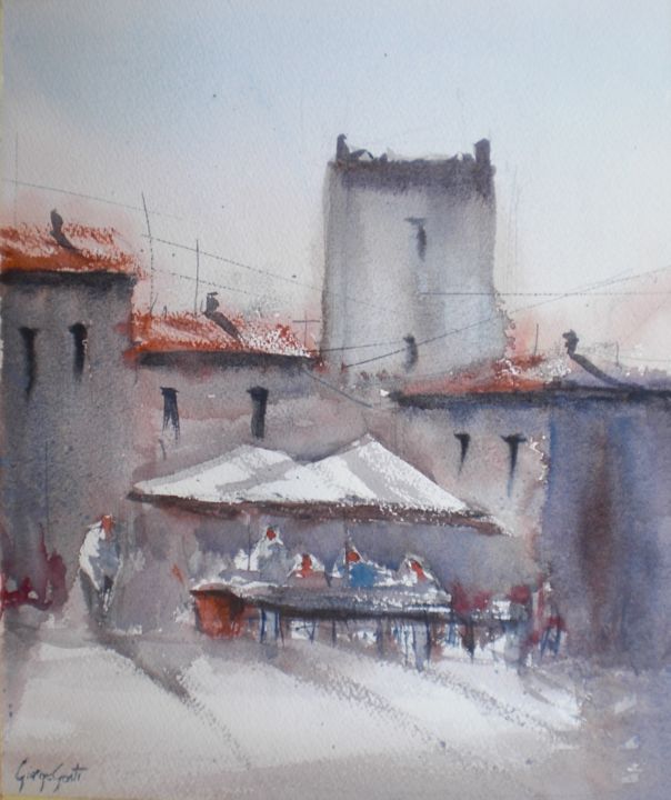 Pintura titulada "Tuscan villages 2" por Giorgio Gosti, Obra de arte original, Acuarela