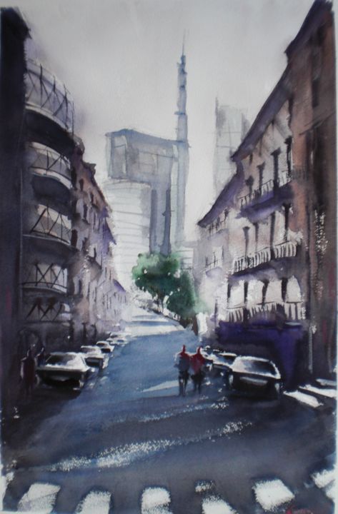 Painting titled "Milan - Unicredit p…" by Giorgio Gosti, Original Artwork, Watercolor