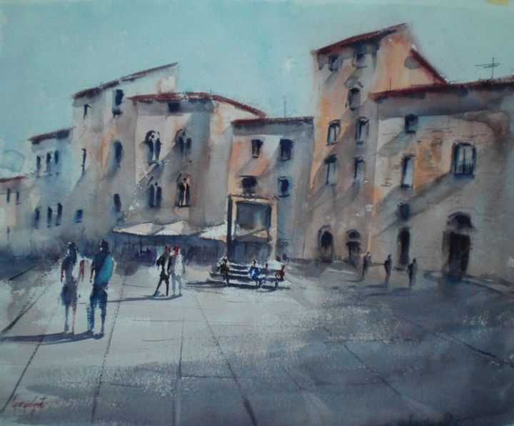 Painting titled "Tuscany villages 3" by Giorgio Gosti, Original Artwork, Watercolor