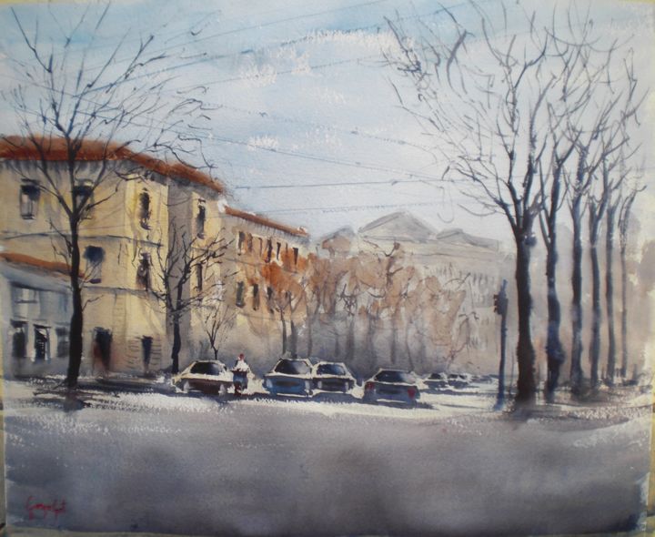 Pittura intitolato "Bologna street scene" da Giorgio Gosti, Opera d'arte originale, Acquarello