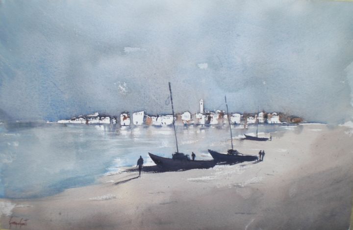 Painting titled "boats 15" by Giorgio Gosti, Original Artwork, Watercolor