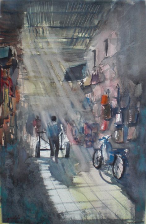 Painting titled "Marrakech' souk 2" by Giorgio Gosti, Original Artwork, Watercolor